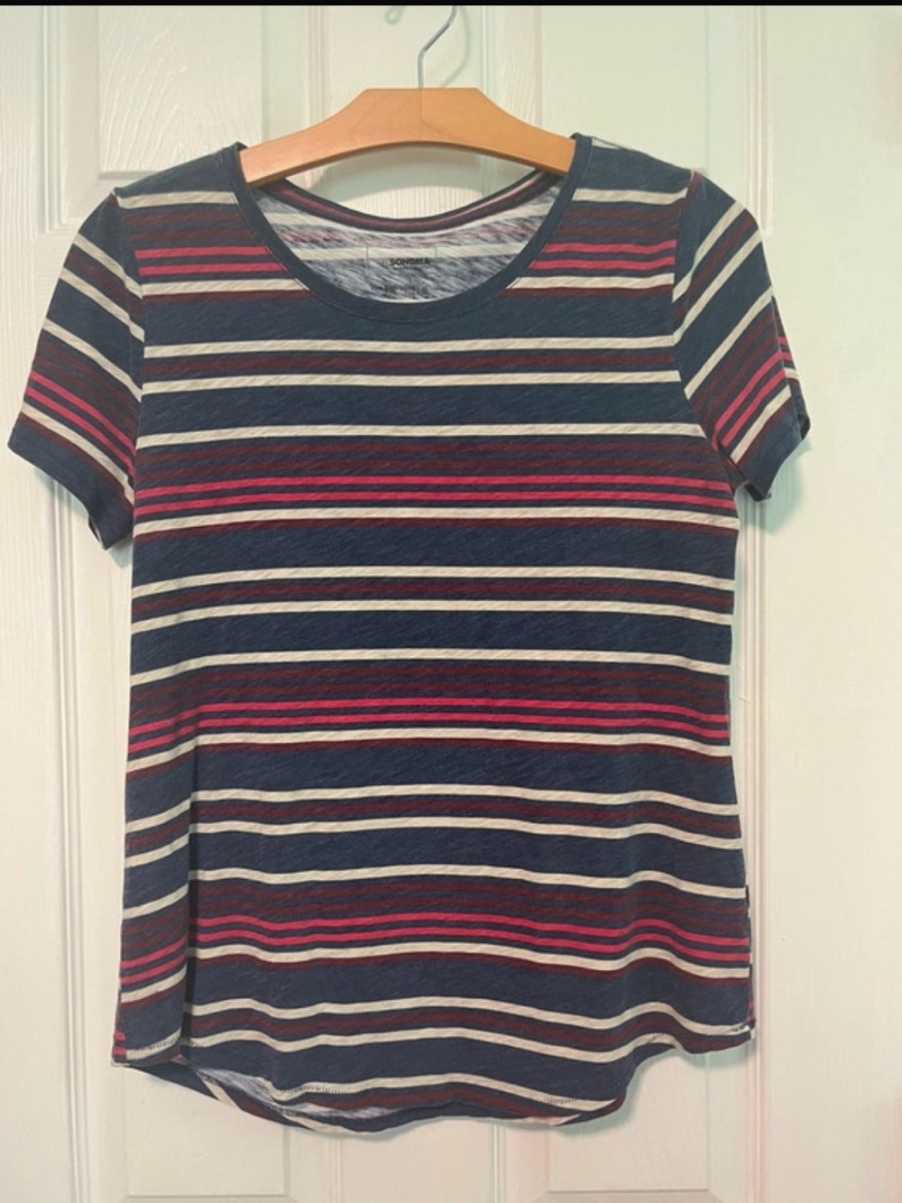 Sonoma Navy, Cream & Pink Striped Short Sleeve Tee